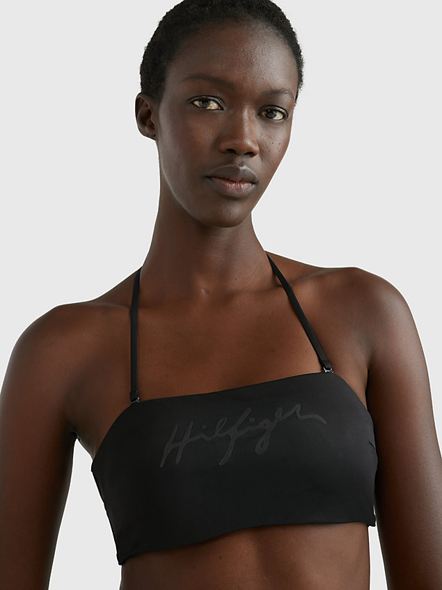 black hilfiger logo bandeau-bikinioberteil für damen - tommy hilfiger