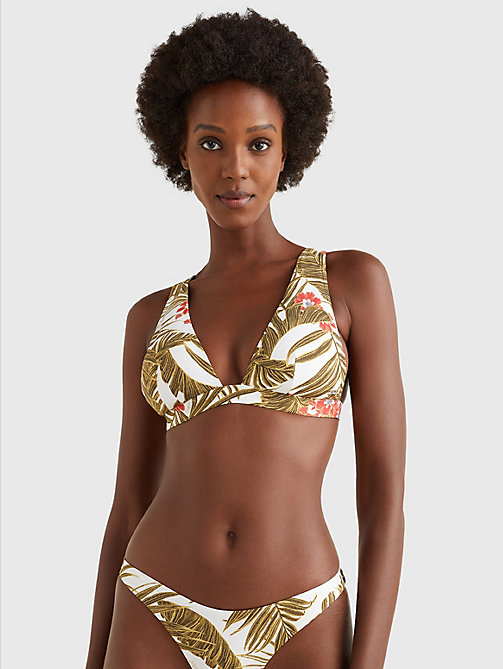 wit triangel-bikinitop met tropische print voor dames - tommy hilfiger