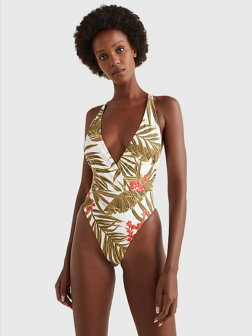 white hilfiger tropical one-piece swimsuit for women tommy hilfiger