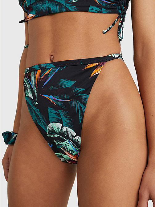 parte inferior de bikini tropical con cintura alta y corte atrevido negro de mujer tommy jeans