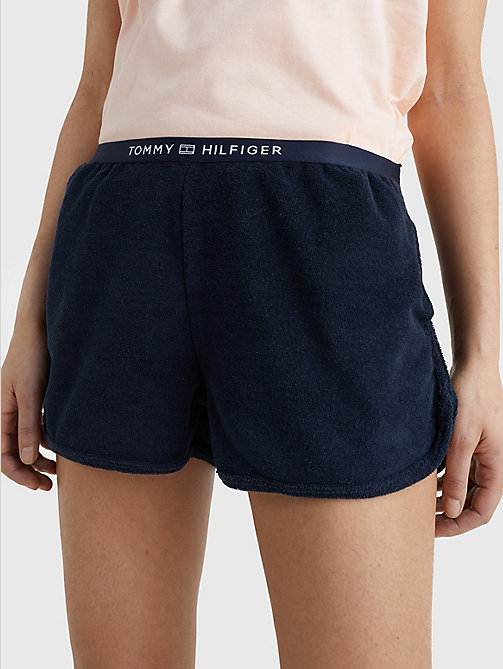 blau terry-shorts mit logo am taillenbund für damen - tommy hilfiger