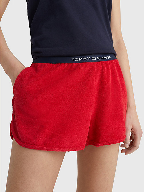 rot terry-shorts mit logo am taillenbund für damen - tommy hilfiger