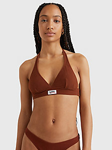 brown essential unpadded halter neck bikini top for women tommy jeans
