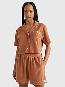brown essential cropped cover up shirt for women tommy jeans
