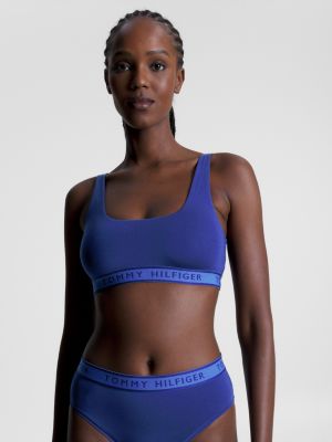 Square Neck Unlined Bralette, Blue