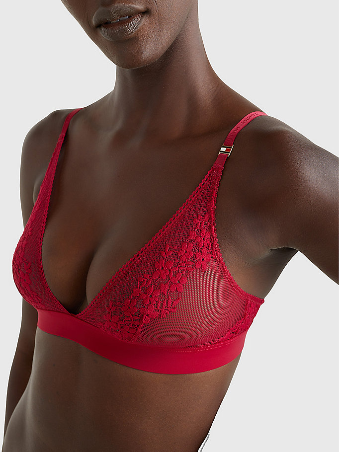 red curve ditsy lace unlined non-wired triangle bra for women tommy hilfiger