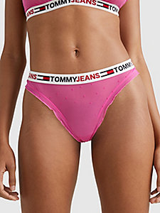 roze mesh string met polkadots en logotaille voor dames - tommy jeans