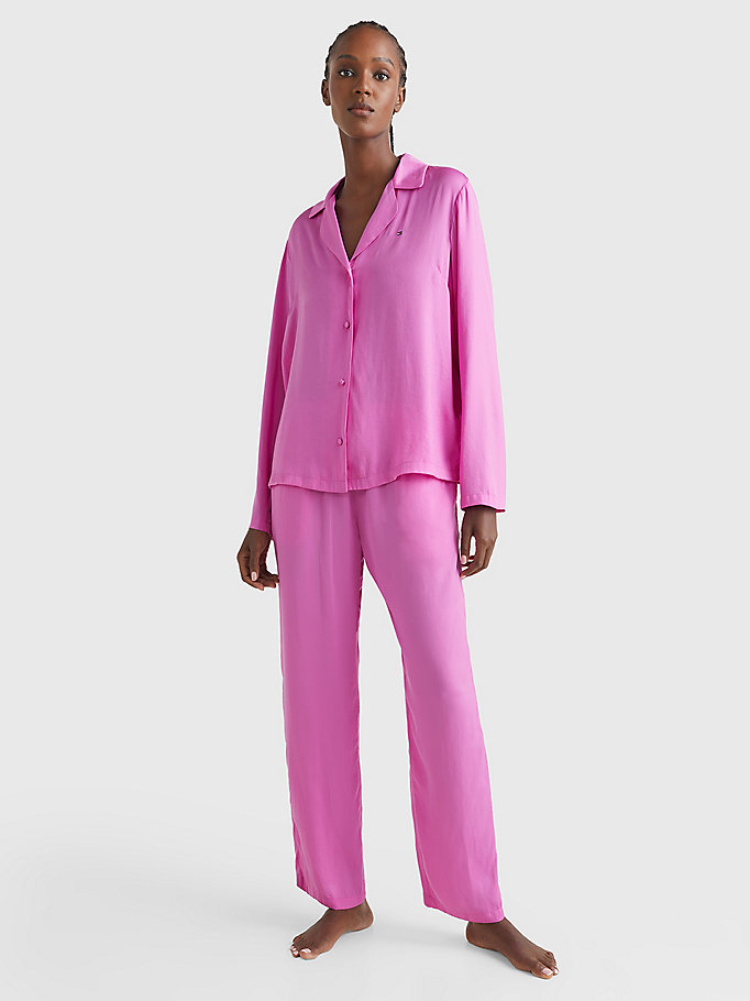 purple satin pyjama set for women tommy hilfiger