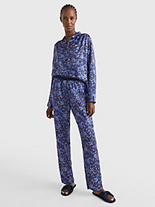 blauw cadeaubox met gebloemd kanten pyjama en pantoffels voor dames - tommy hilfiger