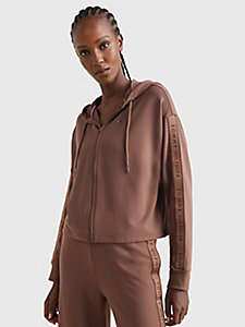 brown cropped relaxed fit lounge hoody for women tommy hilfiger