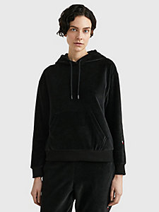 black lounge velour hoody for women tommy hilfiger