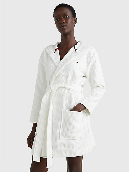 white hooded waffle bathrobe for women tommy hilfiger