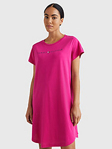 pink short sleeve round neck nightdress for women tommy hilfiger