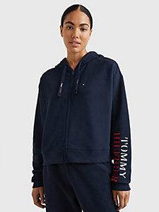 blau cropped fit ultra-weicher hoodie für damen - tommy hilfiger