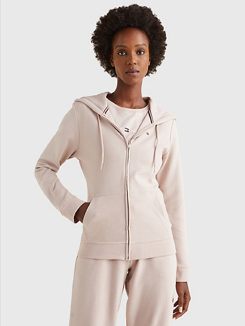 beige exclusive rib knit zip-through hoody for women tommy hilfiger