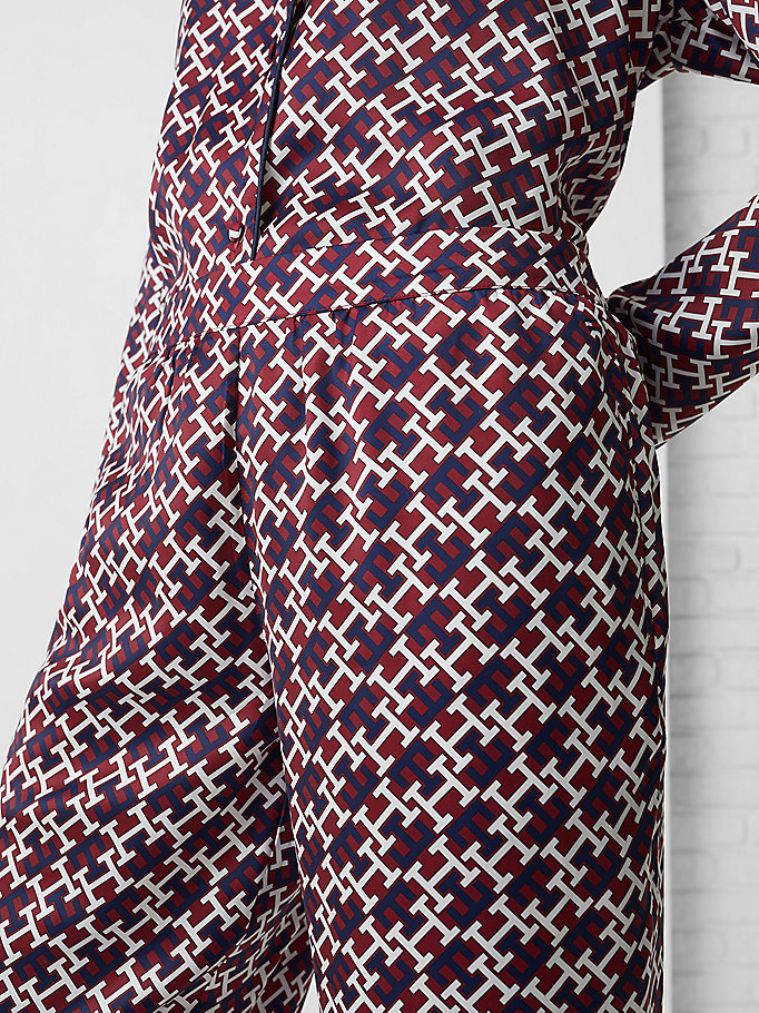 rot th monogram langarm-pyjama-set mit print für damen - tommy hilfiger