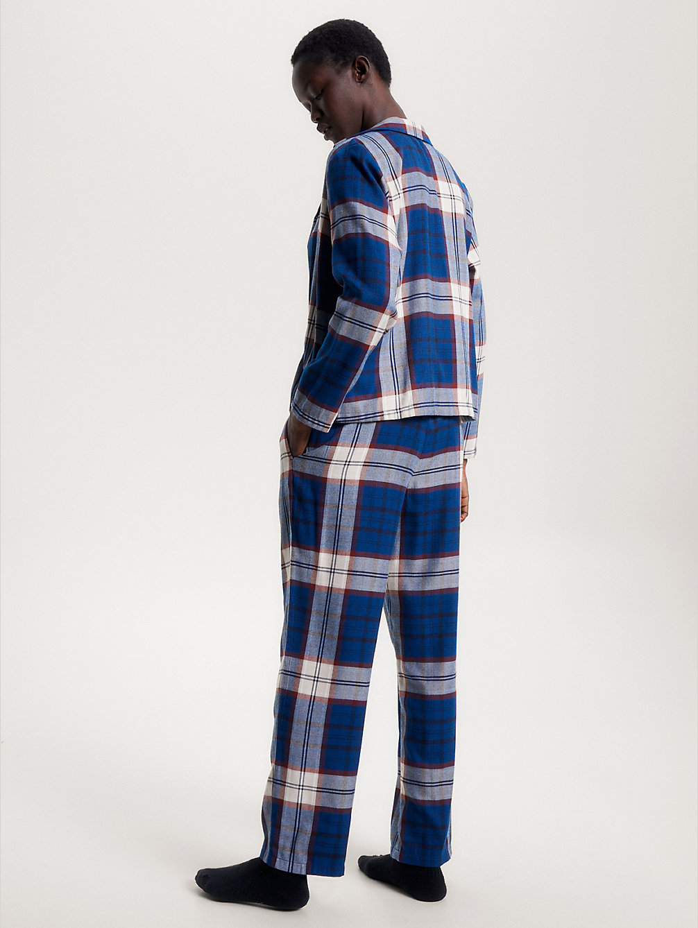 blue th original flanellen pyjamaset met print voor dames - tommy hilfiger