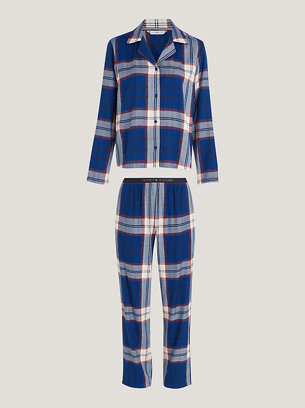 blauw th original flanellen pyjamaset met print voor dames - tommy hilfiger