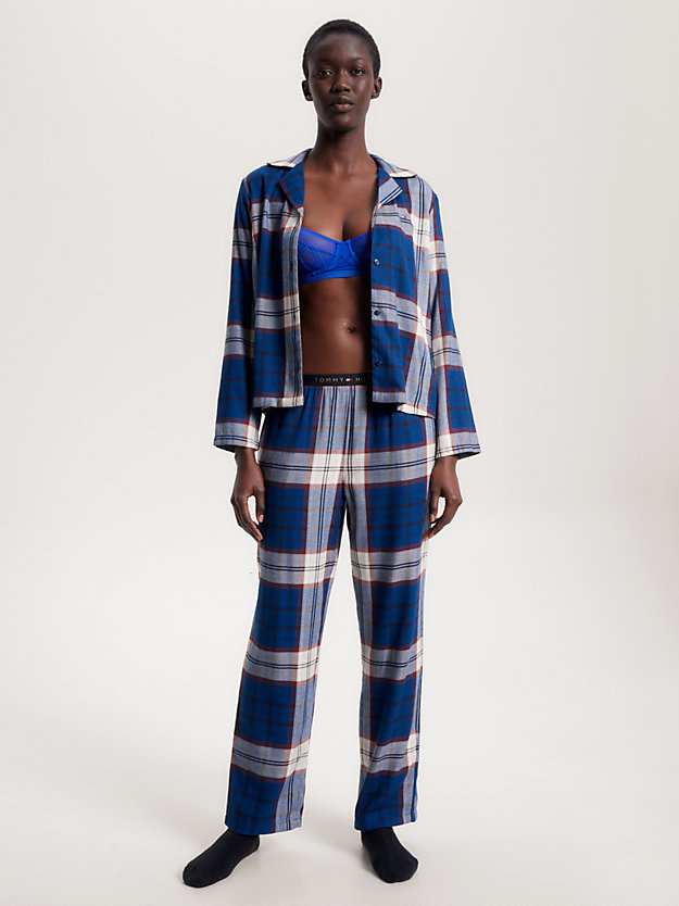 blauw th original flanellen pyjamaset met print voor dames - tommy hilfiger