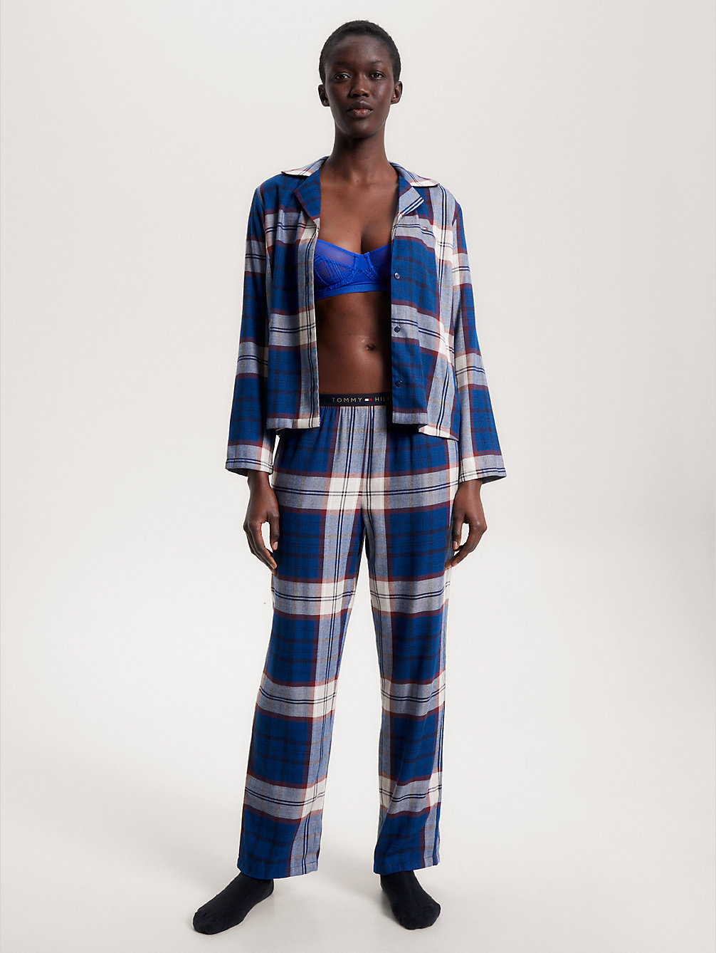 pyjama th original imprimé en flanelle blue pour femmes tommy hilfiger