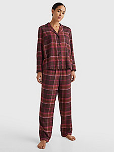 beige brushed flannel pyjama set for women tommy hilfiger