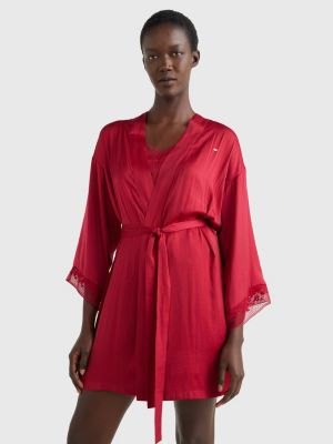 Ditsy Lace Satin Kimono Bathrobe | RED | Tommy Hilfiger