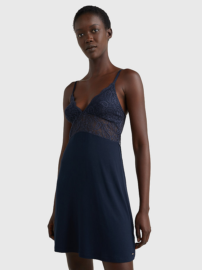 blue ultra soft lace nightdress for women tommy hilfiger