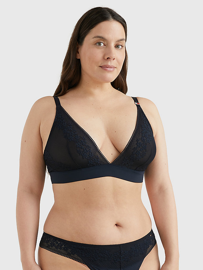 blue curve ditsy lace unlined triangle bra for women tommy hilfiger