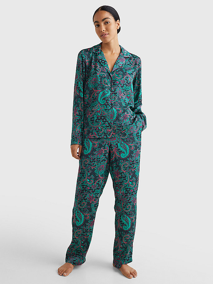 green ultra soft paisley print pyjama set for women tommy hilfiger