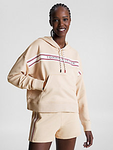 pink logo tape lounge hoody for women tommy hilfiger