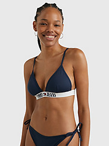 blau archive triangel-bikinioberteil mit logo für damen - tommy jeans