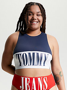 blue archive high neck bikini top for women tommy jeans
