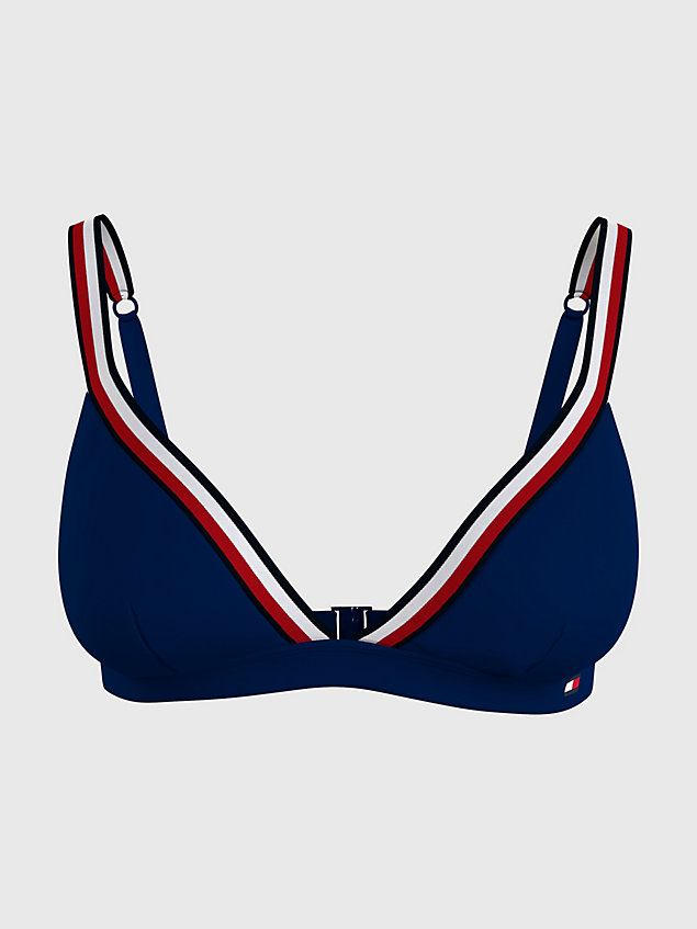 blue triangel-bikinitop met signature-tape voor dames - tommy hilfiger