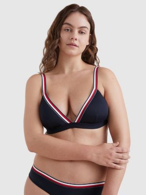 Signature Tape Unpadded Triangle Bikini Top Blue Tommy Hilfiger