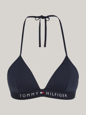 TOMMY HILFIGER Women's Navy Striped Stretch Lined Center-Bust Halter Tie  Bandeau Swimsuit Top XXL 