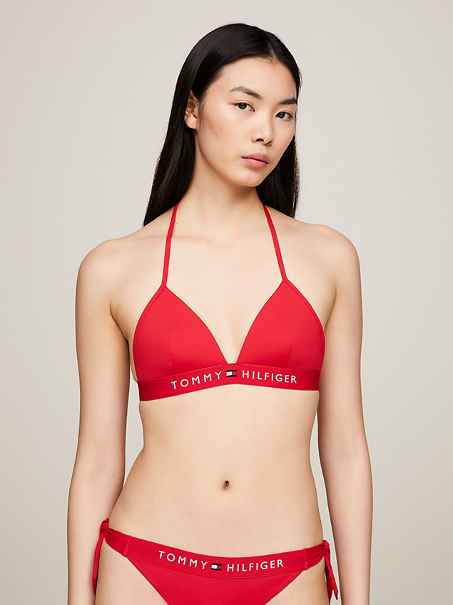 red th original foam triangle halterneck bikini top for women tommy hilfiger