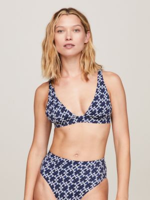 haut de bikini triangle à monogramme bleu pour femmes tommy hilfiger