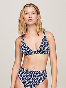 blue triangle monogram bikini top for women tommy hilfiger