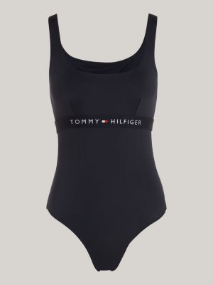 maillot de bain 1 pièce à bande logo bleu pour femmes tommy hilfiger