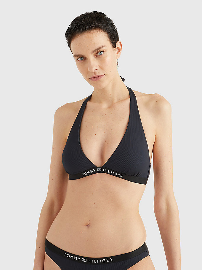 black tonal logo halter triangle bikini top for women tommy hilfiger