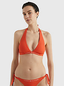 oranje triangel-bikinitop met halternek en logo voor dames - tommy hilfiger