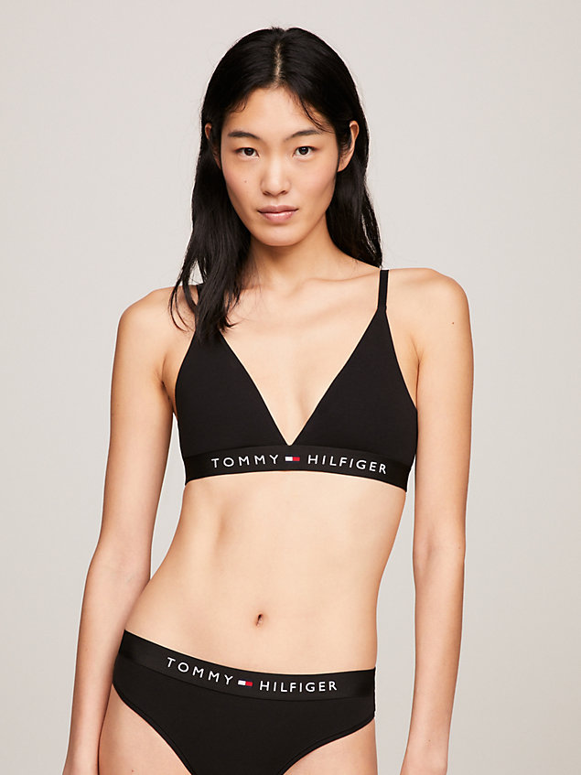 black unlined logo underband triangle bra for women tommy hilfiger