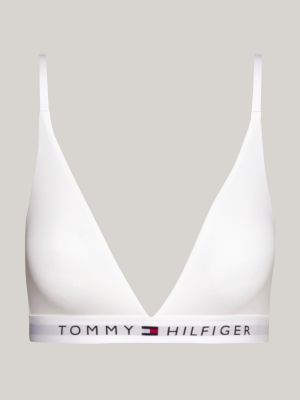 soutien-gorge triangle non doublé à logo blanc pour femmes tommy hilfiger