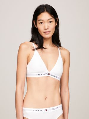 Unlined Logo Underband Triangle Bra, White