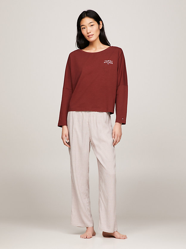 brown th original long sleeve lounge t-shirt for women tommy hilfiger