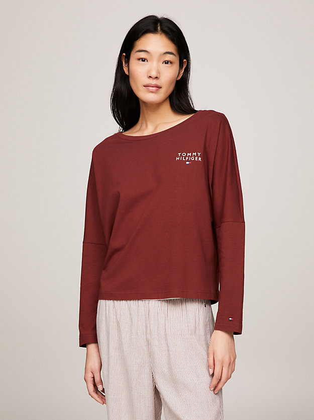 brown th original long sleeve lounge t-shirt for women tommy hilfiger