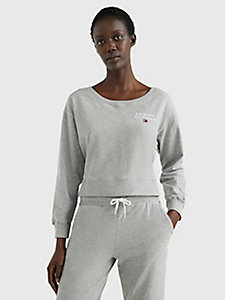 grey rib knit logo lounge sweatshirt for women tommy hilfiger