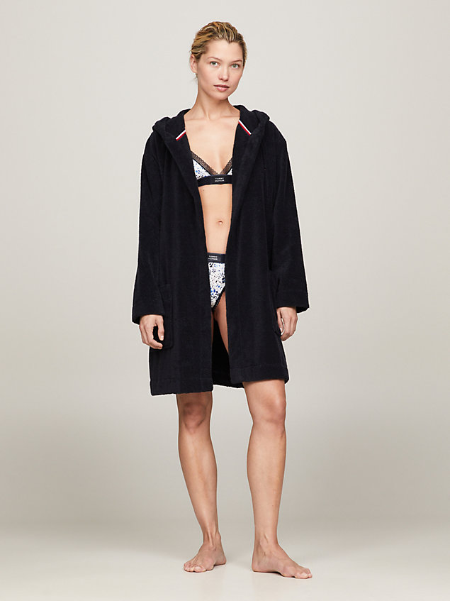 blue th original towelling hooded bathrobe for women tommy hilfiger