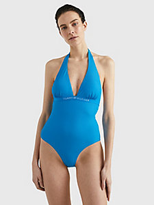 niebieski kostium kąpielowy z logo w kolorze tła dla kobiety - tommy hilfiger