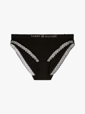 schwarz slips mit spitze und gleichfarbigem logo für damen - tommy hilfiger